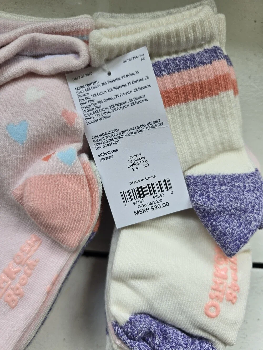 OshKosh B'gosh Girls' Ankle Socks - Pink, Light Blue, Purple